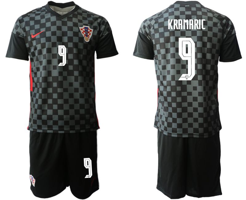 Men 2020-2021 European Cup Croatia away black #9 Nike Soccer Jersey->croatia jersey->Soccer Country Jersey